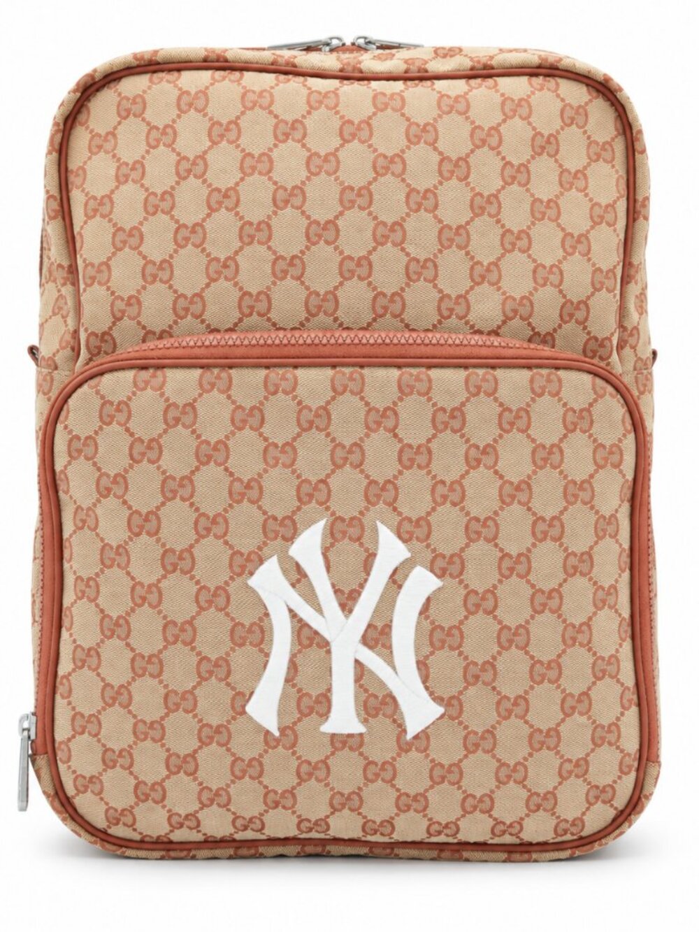 Gucci Yankees Backpack – Beige GG Canvas, Pink Trim, NY Logo (Pre-Owned)